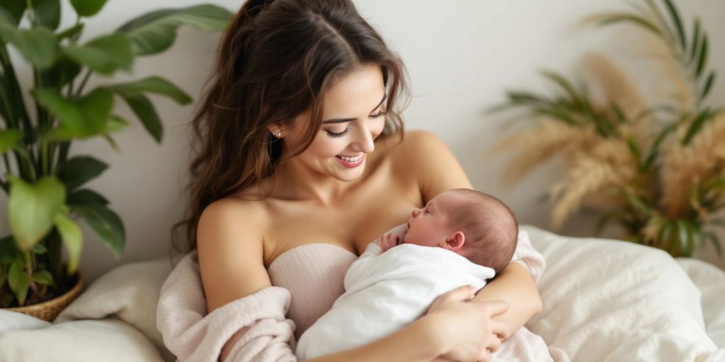 Mother with baby in a calming, natural setting.