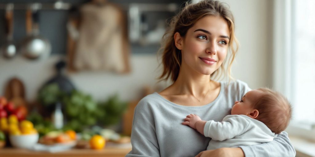 Mother with baby, reflecting on post-pregnancy metabolism.